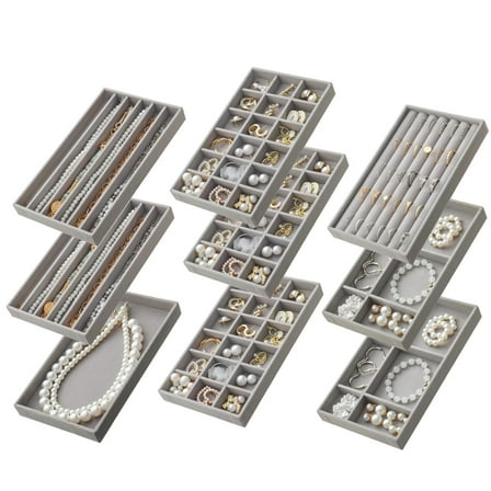 Jewelry Organizer Drawer Organizer, Stackable Velvet Jewelry Tray for Earrings, Jewelry Organizers and Storage for Women, Jewelry Storage Display Case for Rings and Necklaces