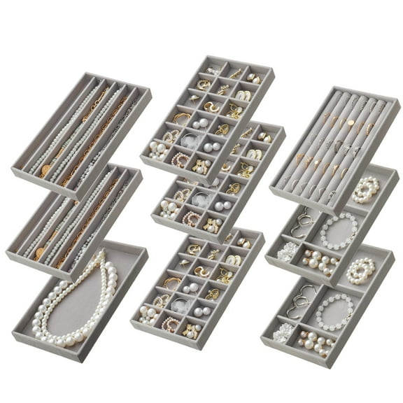 Jewelry Organizer Drawer Organizer, Stackable Velvet Jewelry Tray for Earrings, Jewelry Organizers and Storage for Women, Jewelry Storage Display Case for Rings and Necklaces