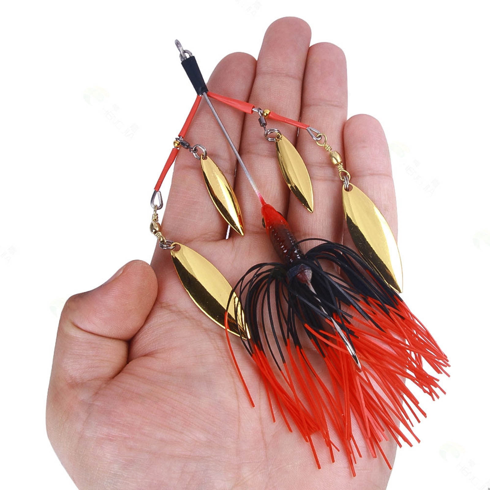 Spinnerbaits Fishing Lures 4 Willow Leaf Blades Artificial Bass Lure 0.8oz Wobblers with Silicone Skirt Sequin Jig Bait for Trout Walleye Crappie Pike Outdoor Leisure Activity Accessories