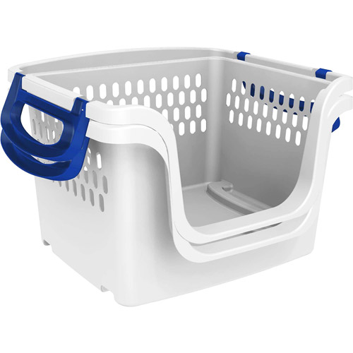 Mainstays Large Stacking Storage Basket, White, Set of 2