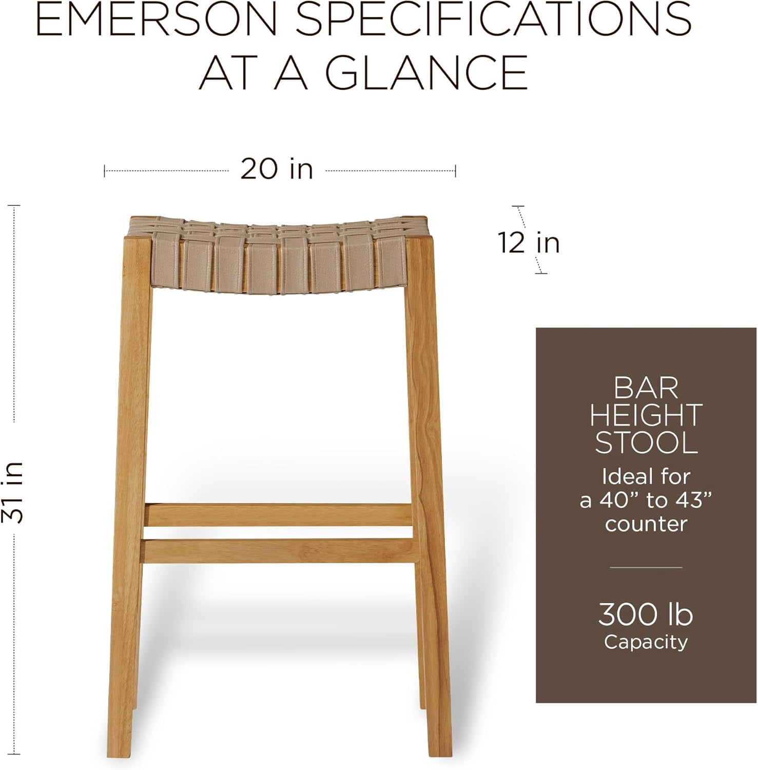 Maven Lane Emerson Bar Stool in Weathered Natural Wood Finish with Avanti Bone Vegan Leather
