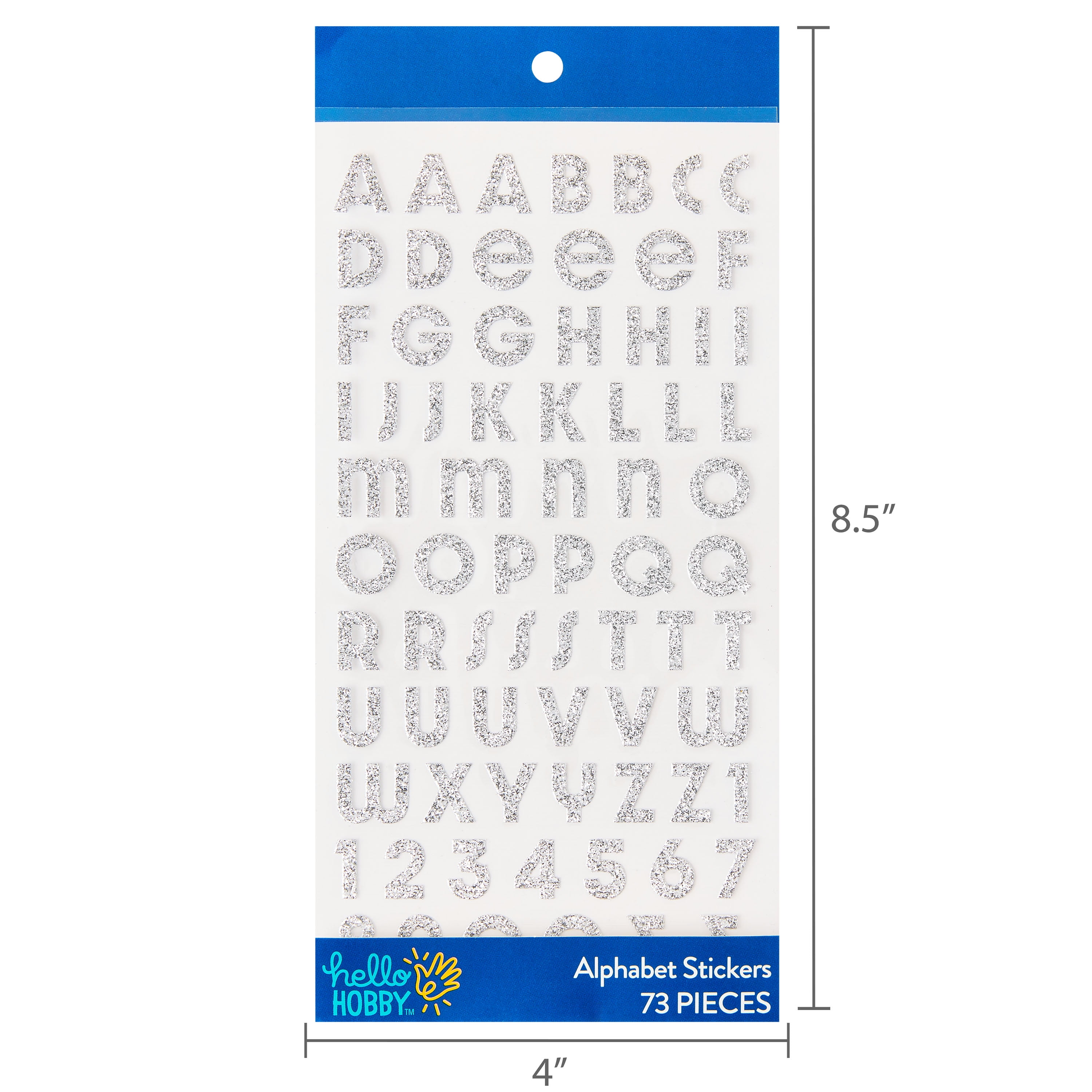 Hello Hobby Silver Glitter Alphabet Stickers, 73 Count