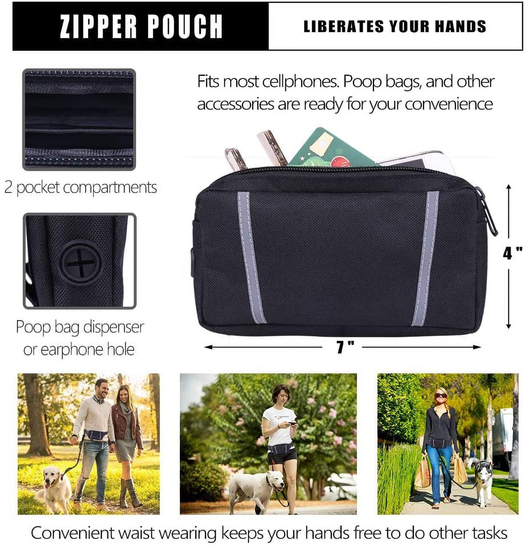 Hands Free Dog Leash, Waist Running Leash with Zipper, Walking Pouch for Medium Large Dogs, Dual Handle and Retractable Bungee for Training Jogging Hiking