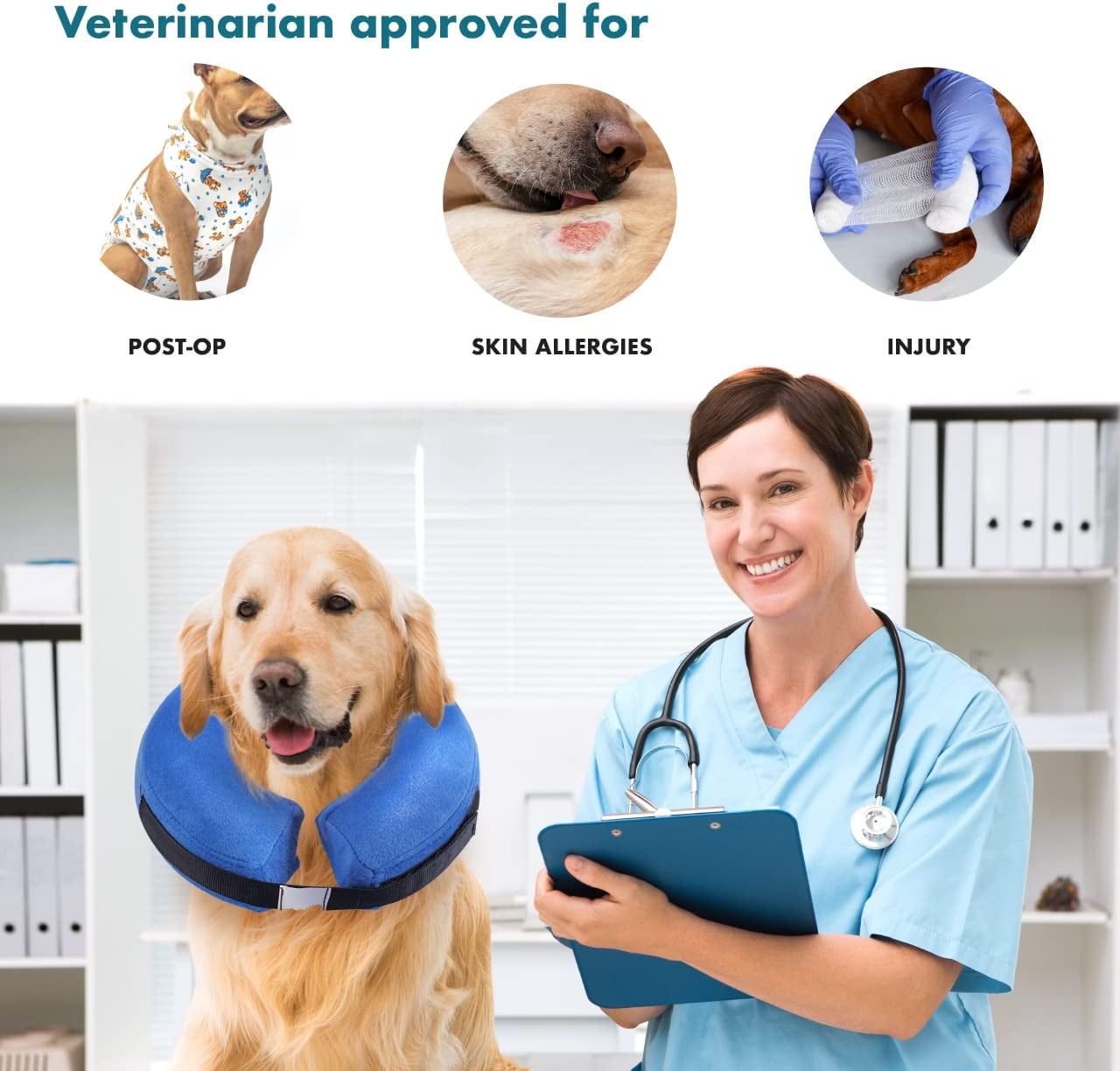Dog Cone Alternative After Surgery - Soft Dog Cone for Medium Dogs - Dog Donut Collar - Inflatable Elizabethan Dog Cone Collar to Stop Licking - Recovery Dog E Collar for Pets - Medium(Neck:10"-14")