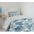 thumbnail image 4 of Ambesonne Leaf Quilted Bedspread Set 2 Pcs, Hawaiian Flowers Palm Tree, Twin Size, Dark Blue Lilac, 4 of 6