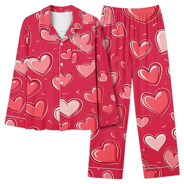 Puntoco Conjunto de pijama cómodo para mujer, conjunto de pijama informal de manga larga con estampado a la moda para mujer