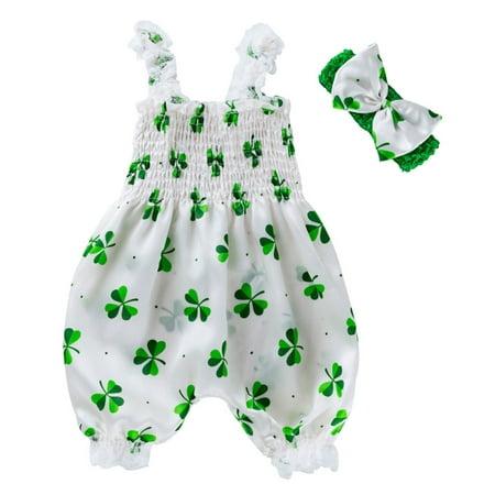 

Newborn Girl s Photography Romper Sleeveless PrintSuspender Romper Bodysuit Headband 2PC Jumpsuit Outfits