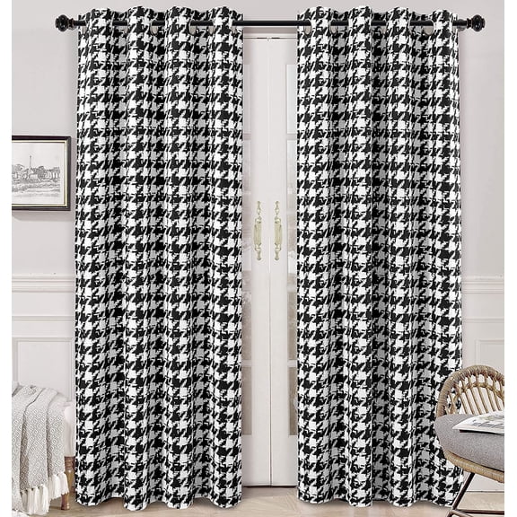 DriftAway Home Vintage Plaid Pattern Blackout Window Curtain 2 Panels 52"x84" Black White