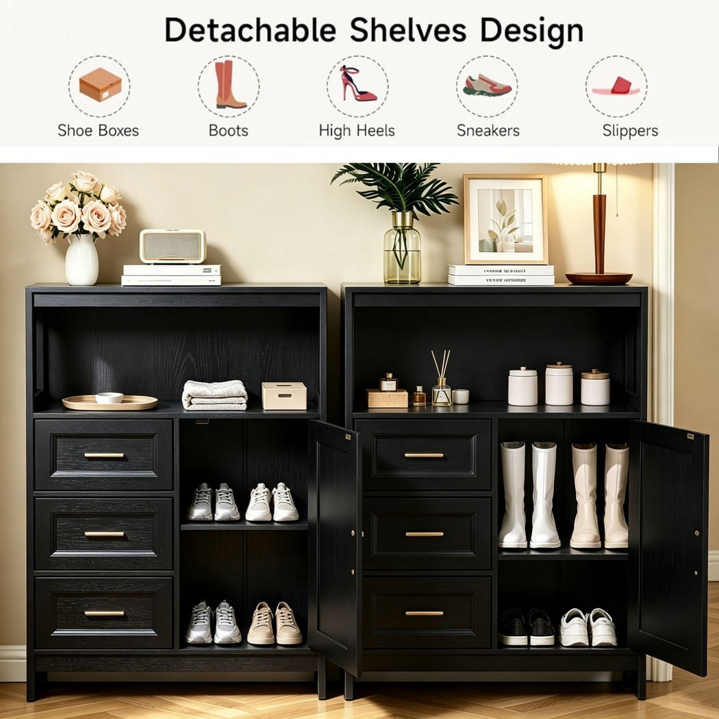 Modern Buffet Cabinet, Kitchen Storage Cabinet with 3 Drawers & 1 Door, Sideboard Cabinet with Wide Countertop for Dining Room, Living Room, Entryway & Bathroom, Black