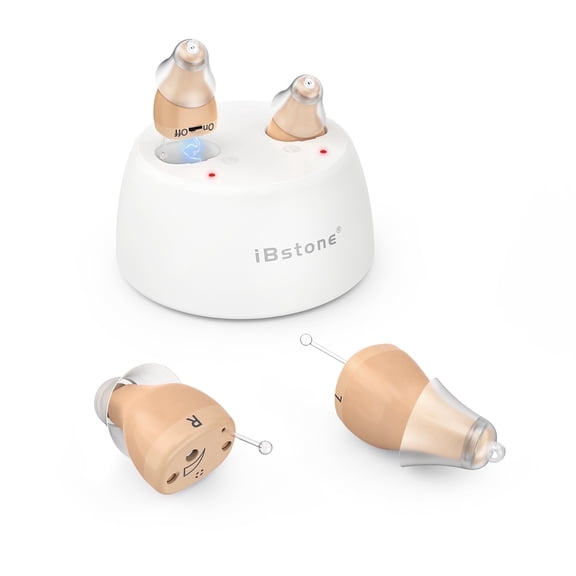 iBstone HA-K19 Rechargeable hearing aids, Completely-in-Canal (CIC) Mini aid for Seniors & Adults, Good Gift for Mother's Day, Beige, Pair