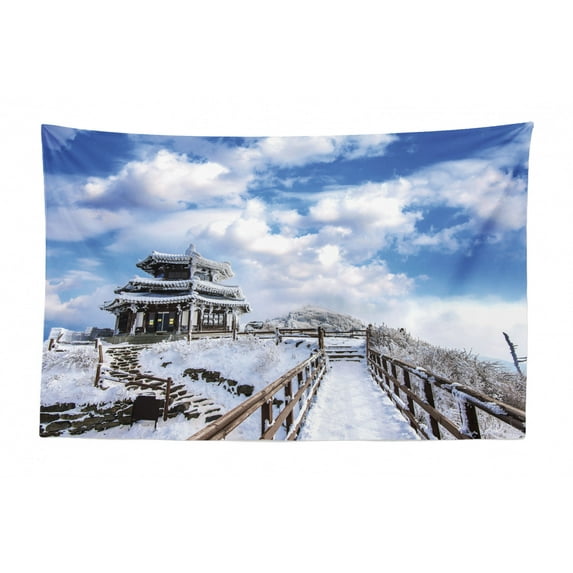 Snow Mountain Tapestry, Mountaineering Theme Illustration with Climbers Silhouettes, Fabric Wall Hanging Decor for Bedroom Living Room Dorm, 2 Sizes, Purpleblue and Multicolor, by Ambesonne