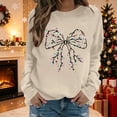 thumbnail image 2 of Wooowa Christmas Bow with String Lights Print Long Sleeve Sweatshirt Top Round Neck Casual Soft Breathable for Holiday Party Daily Wear, 2 of 7