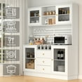 thumbnail image 4 of RichYa Kitchen Pantry 63" Spacious Countertop Hutch Cabinet with 3 Drawers Wine Bottle Rack, Cup Holder & Power Strip White, 4 of 8