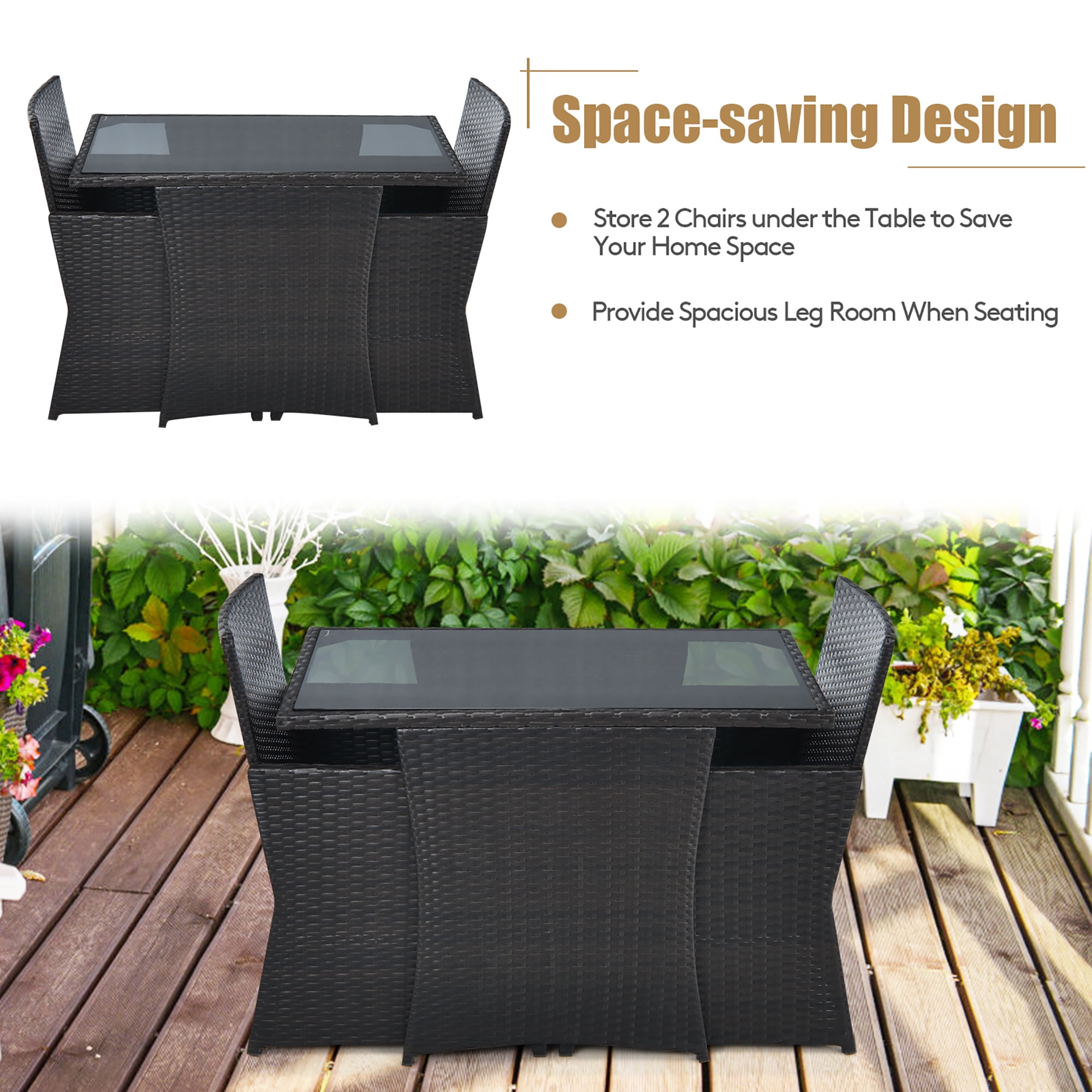 Costway 3-Piece Rattan Patio Furniture Set with Cushioned Sofa and Table, Gray