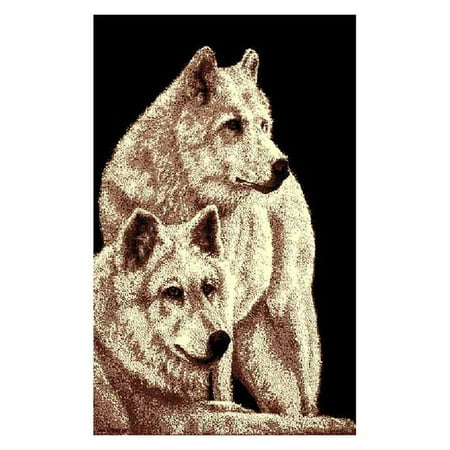 DonnieAnn AF2WOLF African Adventure 2 White Wolves Area Rug - Black