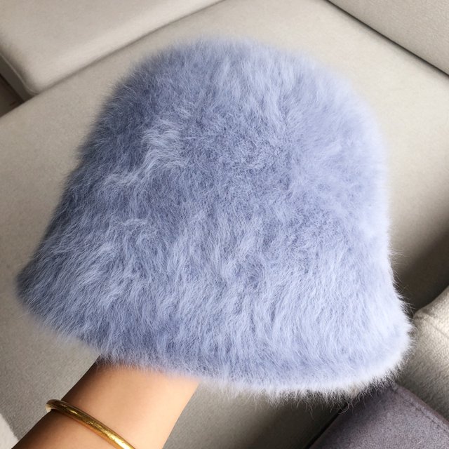 LinYooLi Rabbit Hairy Hat Female Autumn And Winter Versic Plush Fisherman Hat Version Of The Face, Small Bucket Hat, Warm Basin Hood