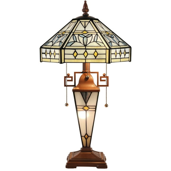 Tiffany Lamp Stained Glass Table Lamp 12x12x23 Inches 3-Light Mother-Daughter Vase Style Desk Reading Light Decor for Home Office Bedroom Living Room