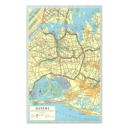 Map of Queens, New York Print Wall Art