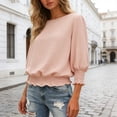thumbnail image 2 of COMVALUE Banded Bottom Tops for Women Smocked Tops Elastic Cinched Waist Top Dressy Blouse 3/4 Length Sleeve Casual Outfits Red for Size XXL, 2 of 9