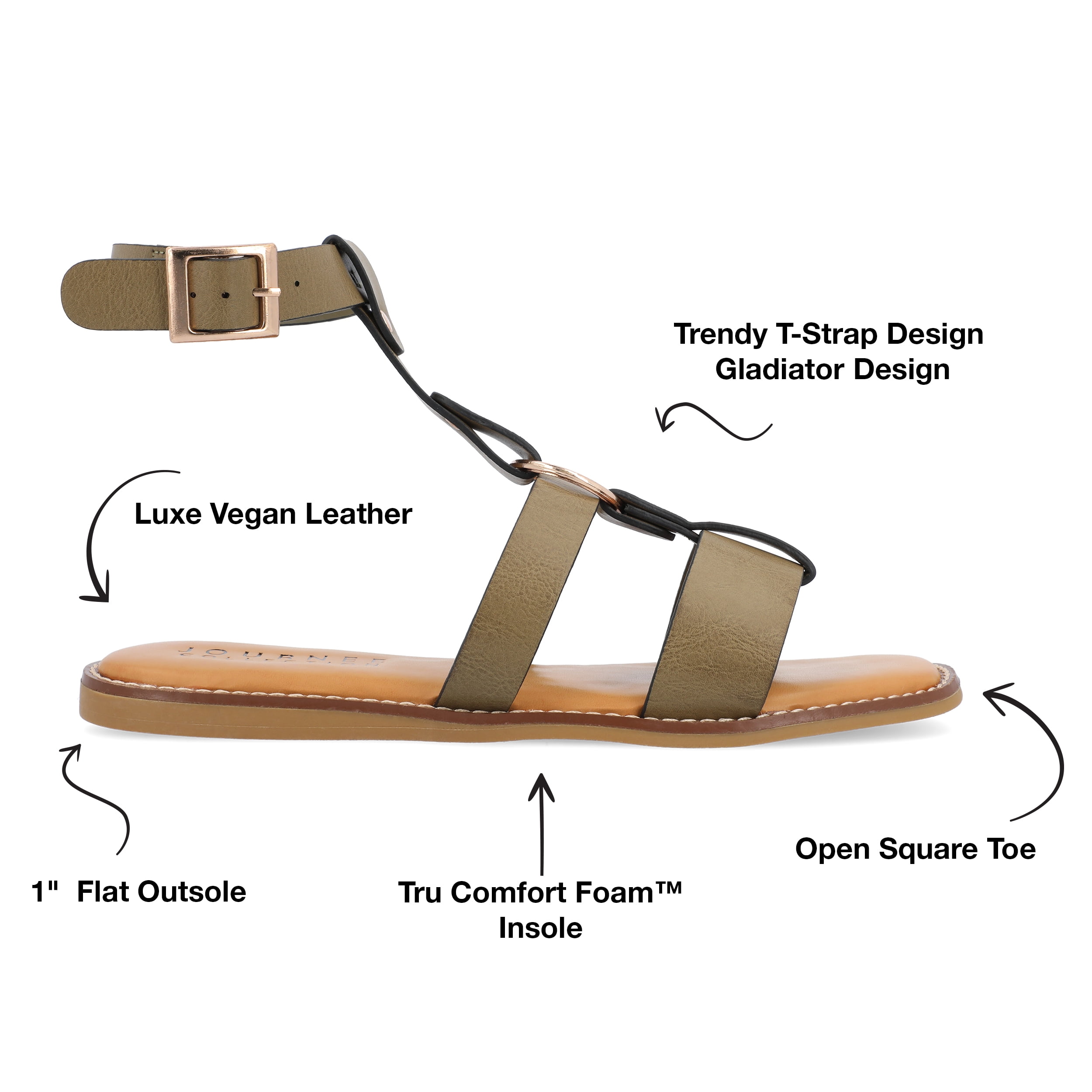Journee Womens Eleanora Multi Strap Flat Sandals