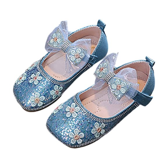Xfvqtps Girls Mary Jane Shoes Sparkle Princess Sandals Rhinestone Mesh Bow Hook and Loop Strap Flower Embroidery Spring Summer Dressy Casual Shoes