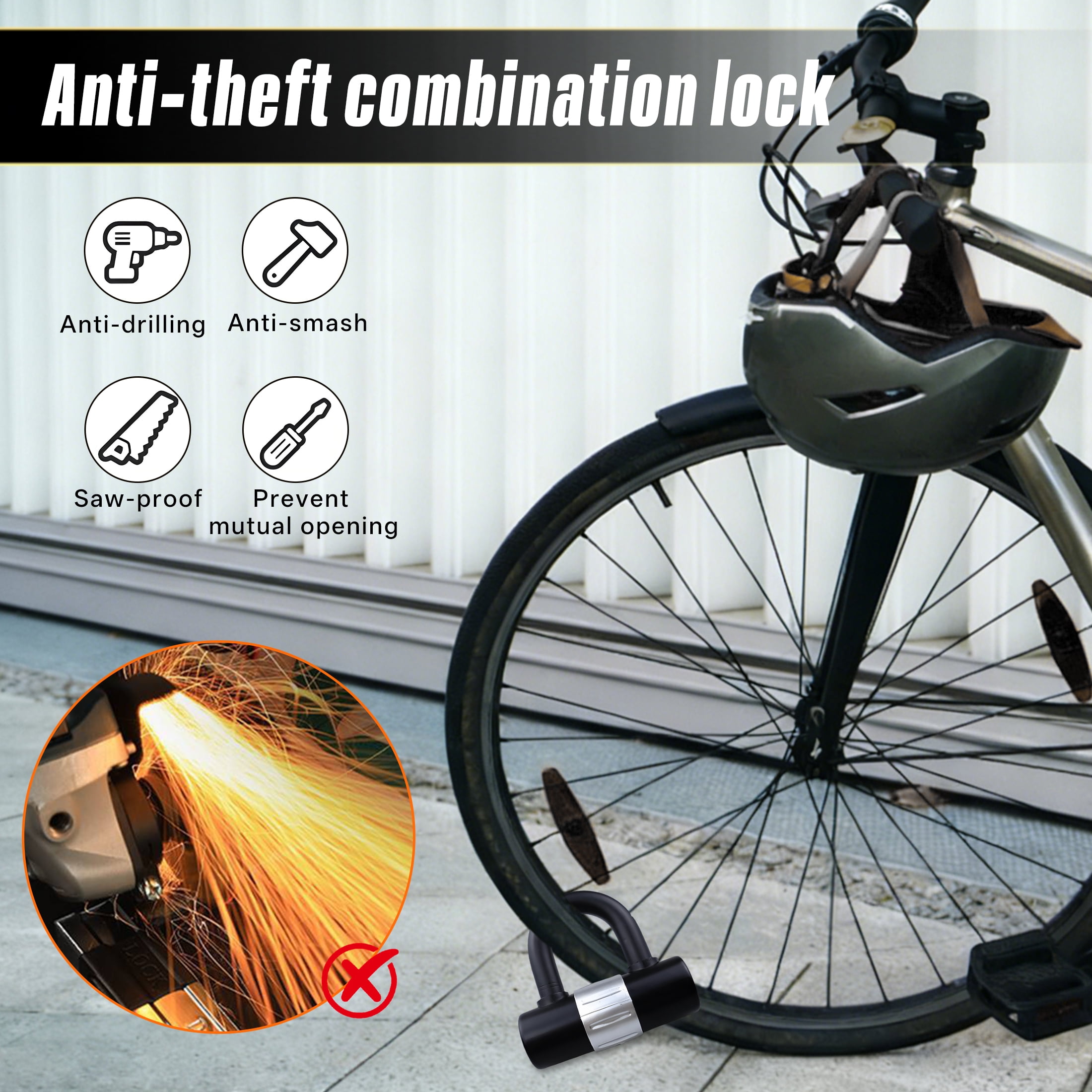 ZHZFKQ Bike Lock，Waterproof Theft-Proof Portable U Lock with Key，Bike U Lock for Electric Vehicles