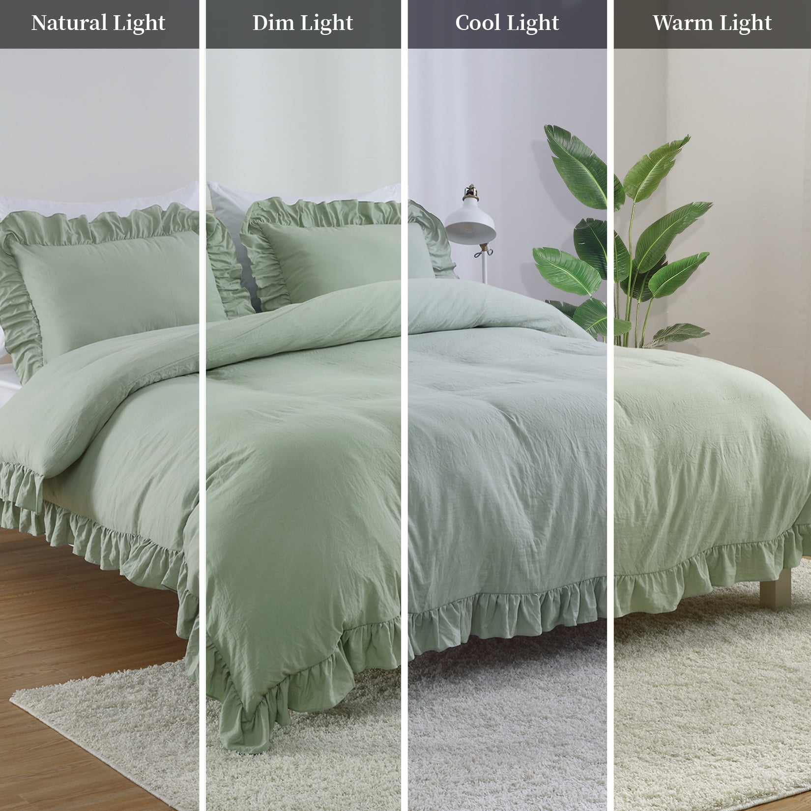 HOMERRY Twin Size Ruffles Pattern Soft Breathable Comforter Cover Farmhouse Bedding Set, 2Pcs, Green, 68×90 in