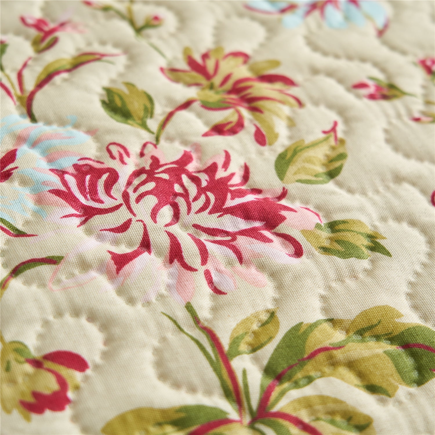 JML Quilt Set 3-Piece Queen Size, Soft Reversible 1 Quilt & 2 Shams Bedspread Coverlet Set,Beige Floral