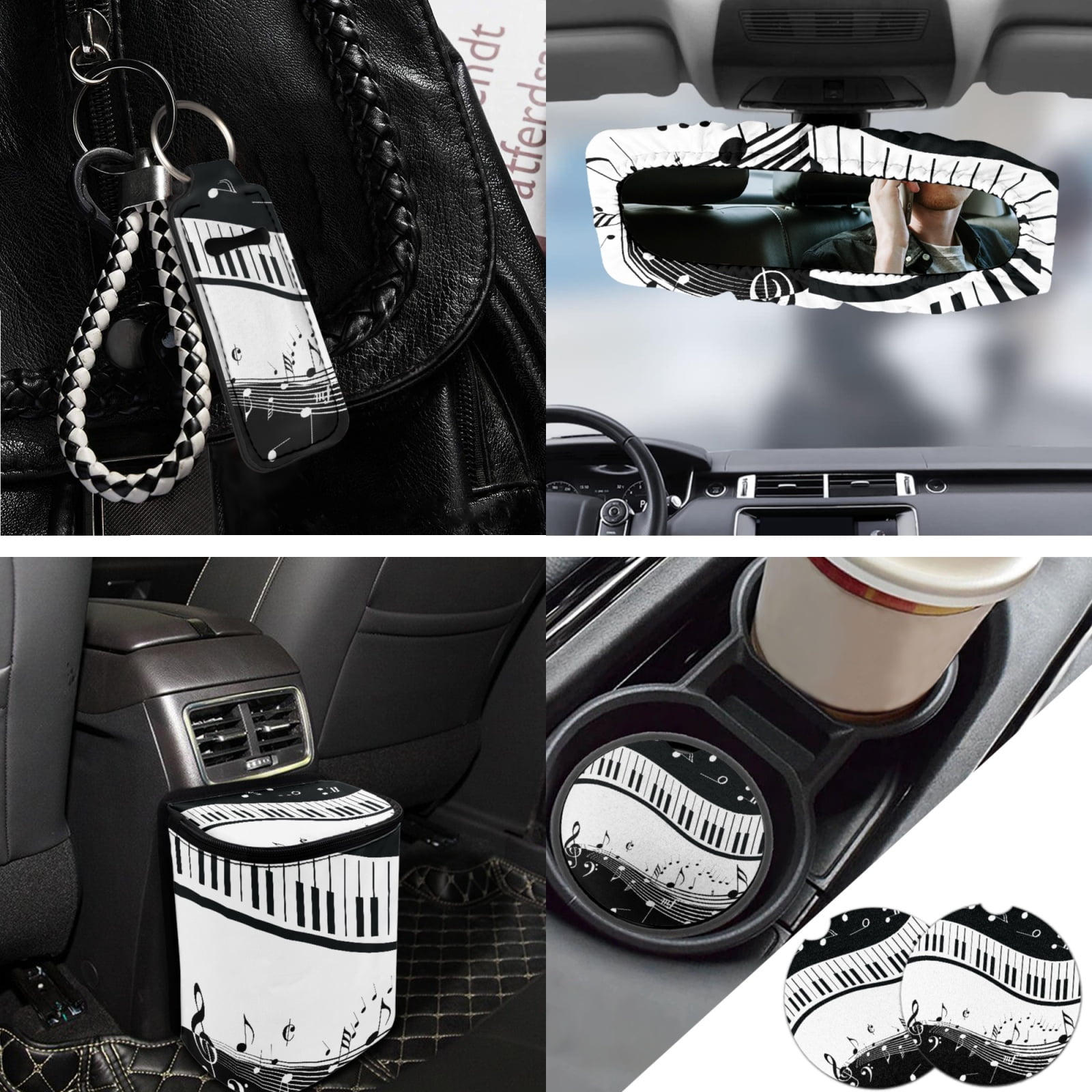 Jeiento Music Note Car Accessories Sets with Car Seat Covers Steering Wheel Cover Seatbelt Shoulder Pad Trash Can Auto Rear View Mirror Covers Coasters Keychain Lipstick Holder 13 PCS Car Decor