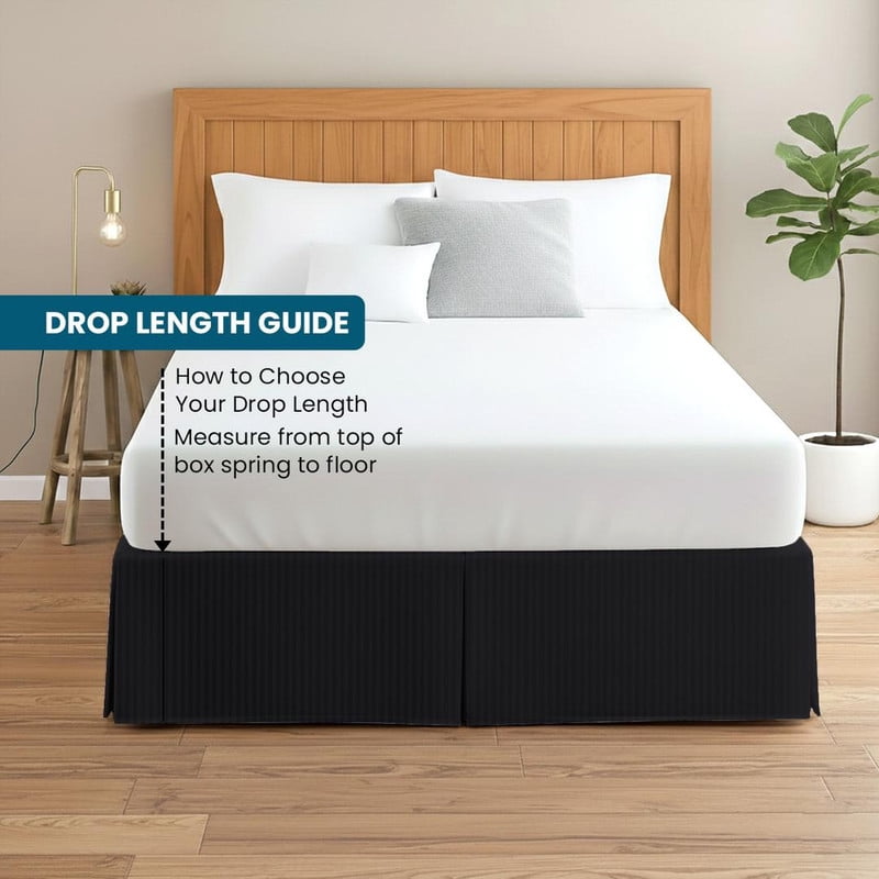550-TC Egyptian Cotton Dust Ruffle/Bed Skirt King Size 1-Pieces Split Corner Tailored Bed Skirt 15" Inch Drop Length Black Stripe