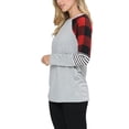 thumbnail image 2 of Womens Long Sleeve Plaid Stripe Colorblock Round Neck Shirt, 2 of 4