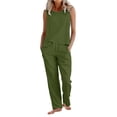 thumbnail image 2 of Favoffer Women Tank Top Pant Sets Crew Neck Sleeveless Vests Wide Leg Long Pants Cotton Linen Side Pocket Two Piece Outfits for Daily Casual Commute, 2 of 6
