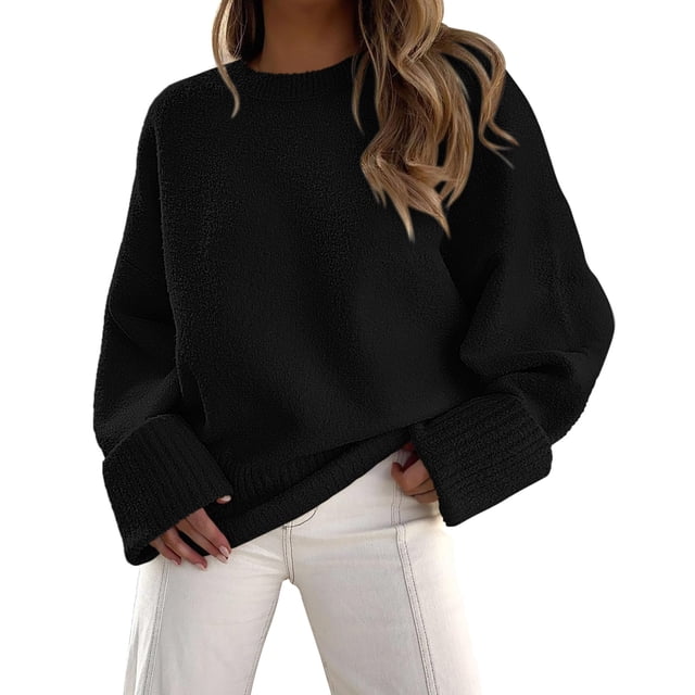 Suéter PRETTYGARDEN Negro Oversized Difuso Cuello Redondo Talla L
