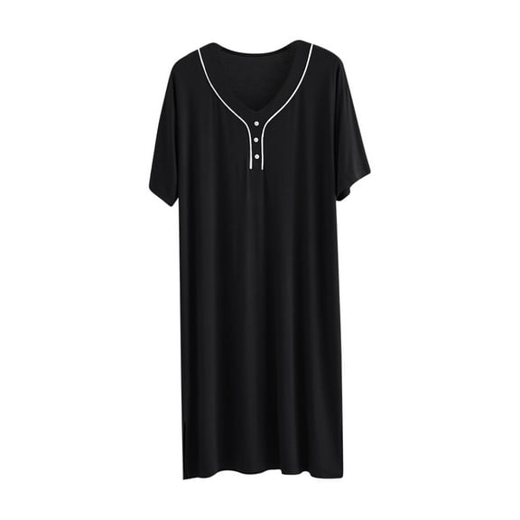 Summer Pajamas for Men Big and Tall Short Sleeve V Neck Button Up Long Night Shirts Soft Comfort Drape Nightgowns