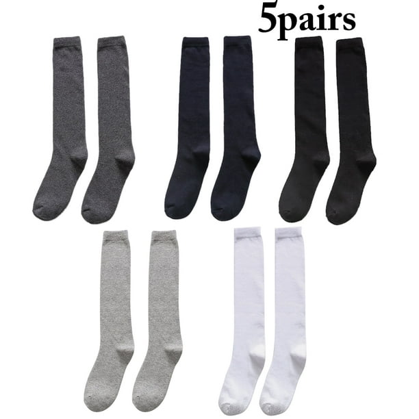 5 Pairs Knee High Socks Casual Elastic Tube Socks over the Calf