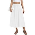 thumbnail image 2 of WTOBBY Women's Casual Fashion Solid Color Big Hem Skirt with Elastic Waist and Loose Side Pockets, Pleated Half-body Design for Everyday Wear, Flowy A-Line Bohemian Style,White 2XL, 2 of 4
