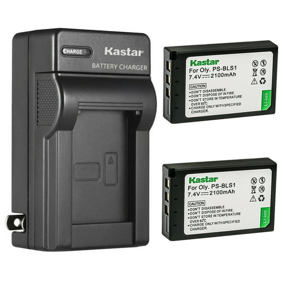 Kastar 2-Pack Battery and AC Wall Charger Replacement for Olympus BLS-1 PS-BLS1 Battery, BCS-1 PS-BCS1 Charger, E-400 E-410 E-420 E-450 E-600 E-620 E-P1 E-P2 E-P3 E-PL1 E-PL1s E-PL3 E-PM1 Camera