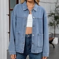 thumbnail image 2 of Enjoytime Light Jackets for Women Solid Color Long Sleeve Button Down Jean Jacket Fall Coat Tops, 2 of 7