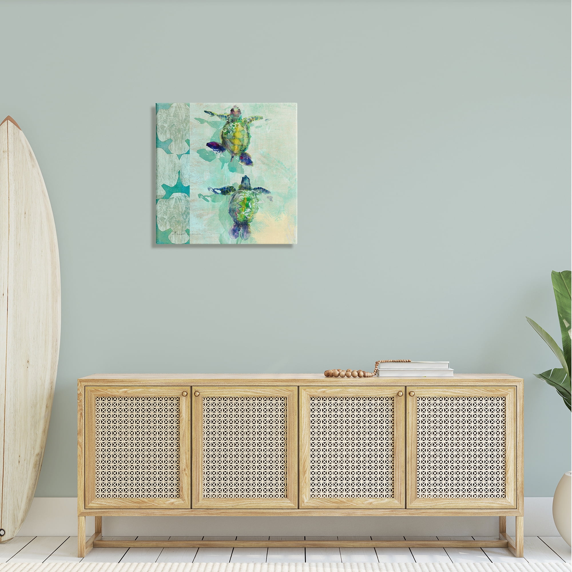 Stupell Green Turtles Swimming Abstract Shapes Landscape Painting Gallery Wrapped Canvas Print Wall Art