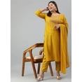 thumbnail image 4 of XL LOVE by Janasya Indian Women's Plus Size Mustard Rayon Kurta With Pant and Dupatta, 4 of 10