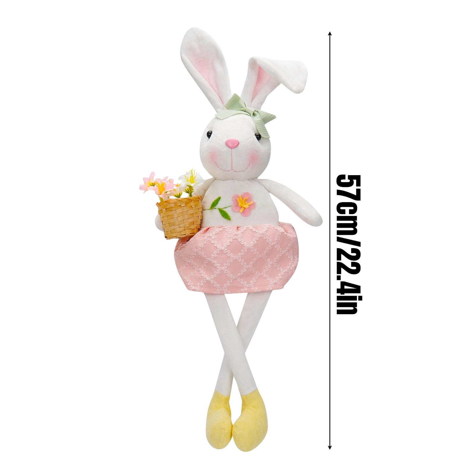 17.3in Easter Decorations Plush Bunny Doll with Flower Basket for Easter Party Decor and Easter Basket Stuffers, Soft PP Cotton Easter Decor Rabbit Figurine for Kids Easter Pascua Home Display