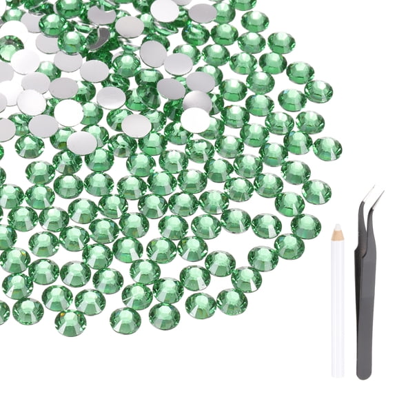 Uxcell 2500 Pcs Flatback Crystal Rhinestones, Resin Crystal Gems with Tweezer Dotting Pen Non Hotfix for Bedazzling Tumblers Mugs Bottles Nail DIY Crafts(SS6 2mm, Grass Green)