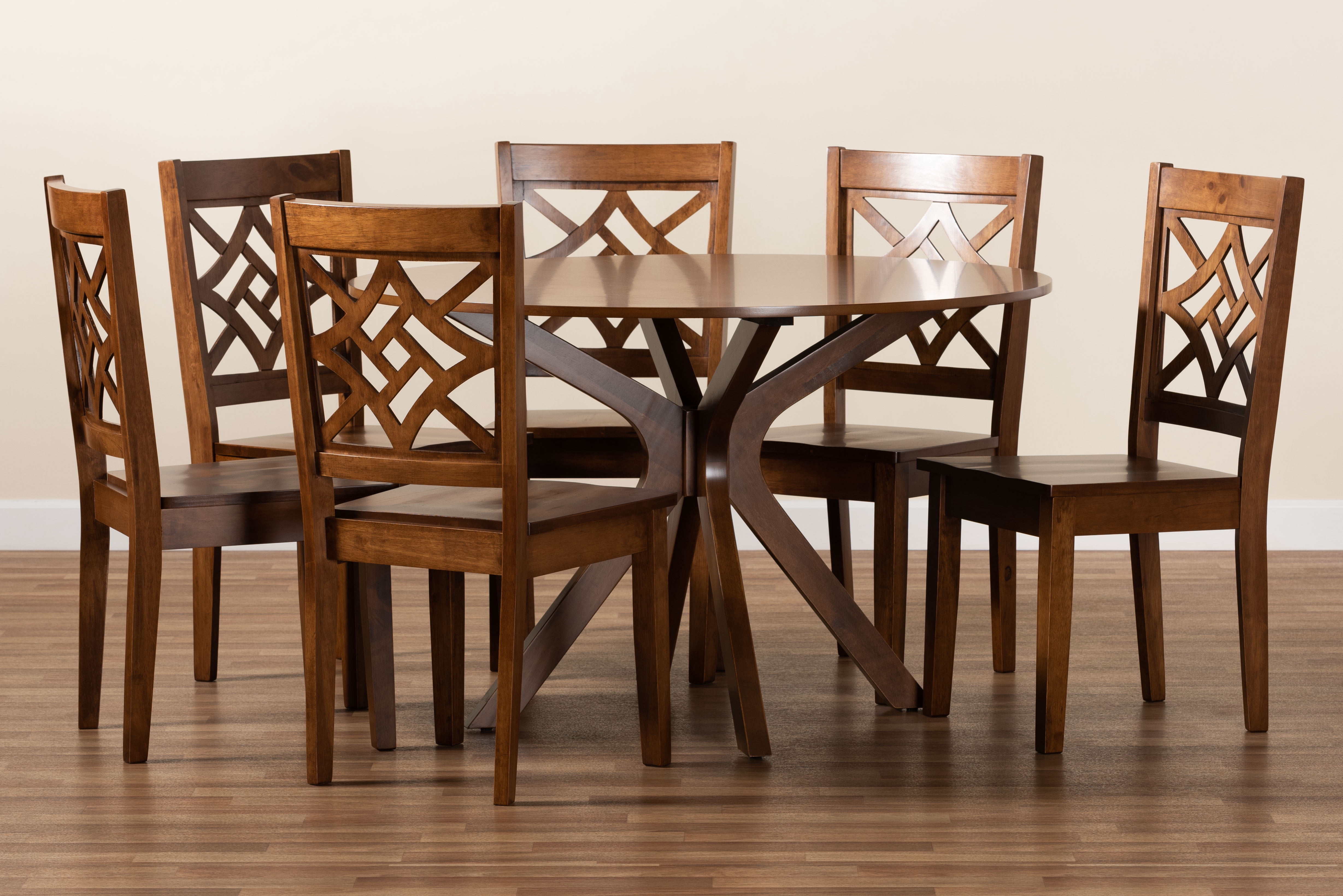 Baxton Studio Miela Modern and Contemporary Walnut Brown Finished Wood 7-Piece Dining Set