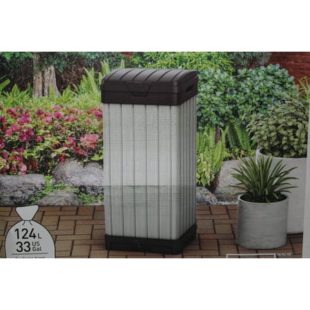 Keter Duotech Natural Look 33 Gal Outdoor Trash Can Waste Basket Outdoor Trash Can Waste Basket