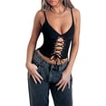 thumbnail image 2 of hirigin Sexy Corset Tops for Women Vintage Goth Underbust Boned Backless Sleeveless Adjustable Spaghetti Straps Bustier(F-Black Corset,S), 2 of 9