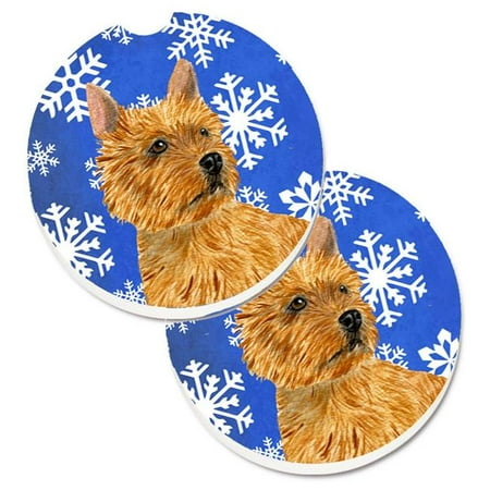 

Norwich Terrier Winter Snowflakes Holiday Set of 2 Cup Holder Car Coaster