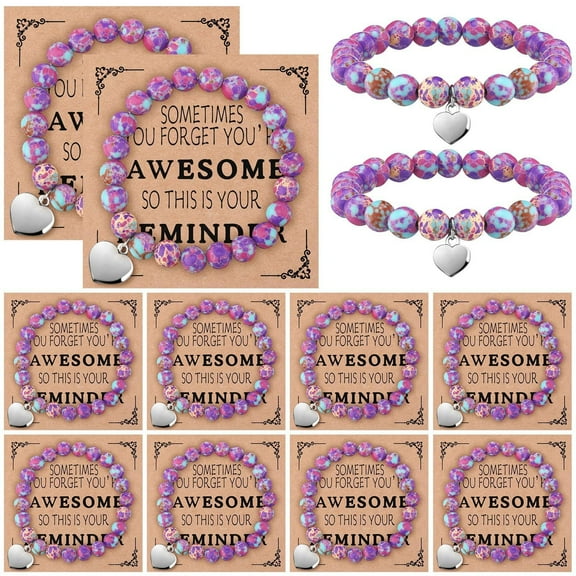 NICKSUN 12 Pieces Inspirational Natural Stone Gifts Sweet Heart Beaded Bracelets with Cards Gifts