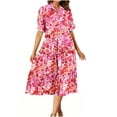 thumbnail image 1 of Pisexur Robes d'Été pour Femmes Mode Bohème à Imprimé Floral Robe Maxi Décontractée Fluide Taille Élastique Robe Soleil Manches Courtes Col en V Boutonnée Robe Soleil à Volants Évasée Plage Longue avec Poches, 1 of 8