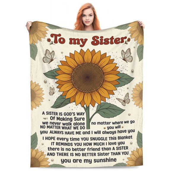 Sister Blanket, Flannel Sunflowers Floral Pattern, Bright Botanical, Soft Warm Cozy, All Season Blanket 50x40