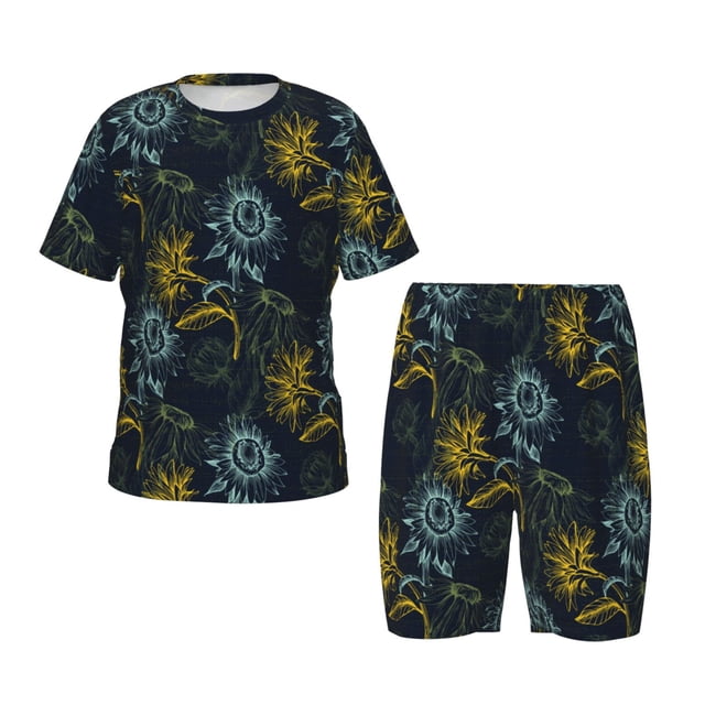 Balery Sunflowers Conjunto de Pijama Infantil de Manga Corta con Estampado – Ropa de Dormir de Algodón Suave-3X-Large